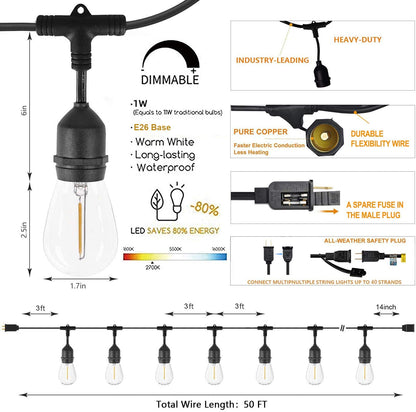 48' LED Patio Light Set - 24 Bulbs - 24" Spacing Between Bulbs